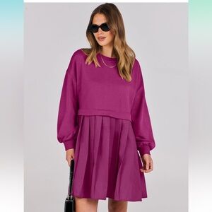 NWT Hot Pink Layered Sweatshirt Dress Oversized Long Sleeve Womens XS